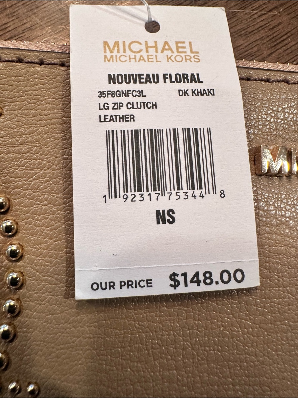 Michael Kors Taupe Beige Studded Wristlet Clutch - Picture 5 of 6